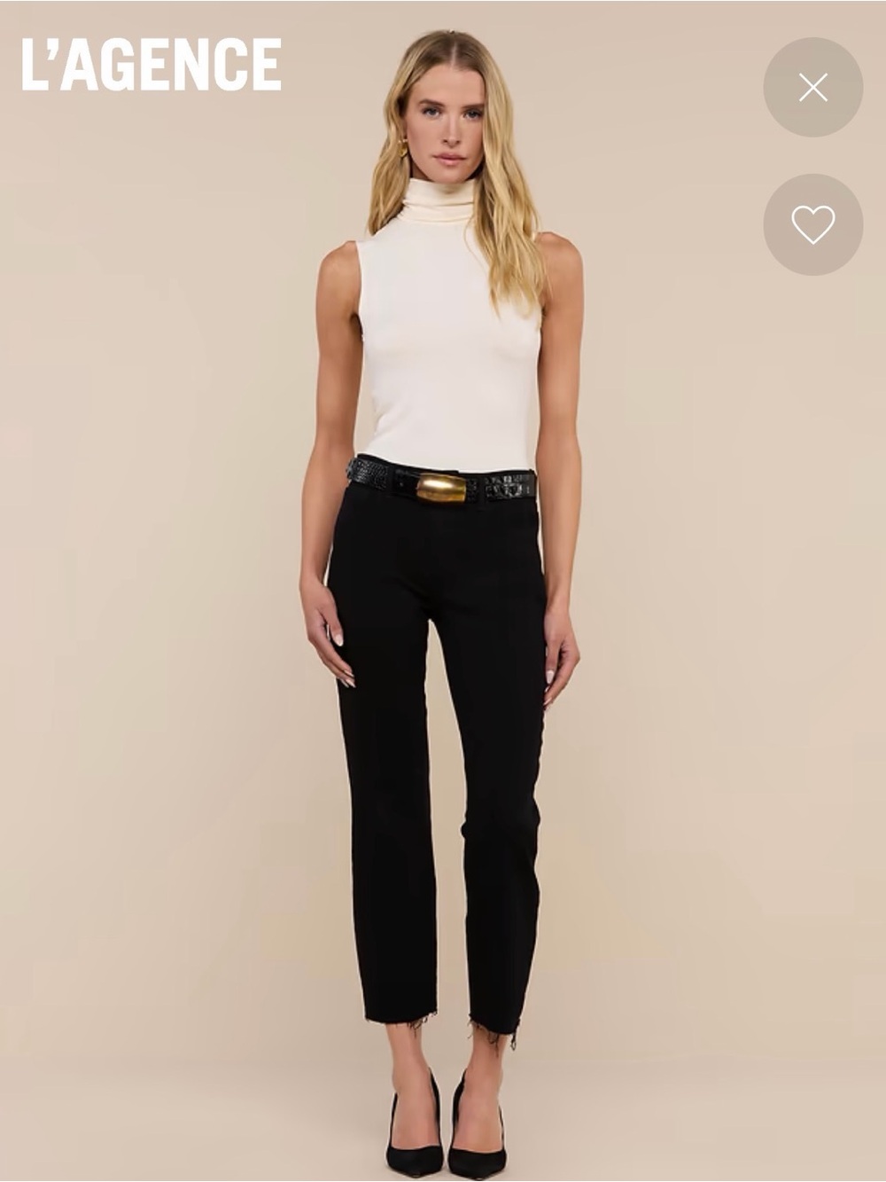 L’AGENCE Sada Slim-Leg Cropped Jeans Black High Rise Raw Hem Size 27